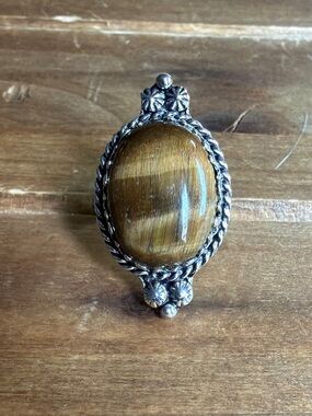 Bohemian Vintage Tigers Eye Gemstone Ring Size 7.5 Women Jewelry Silver 925 Boho